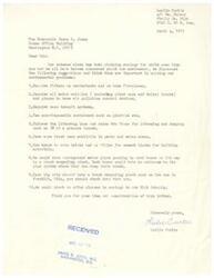 ["In a letter dated April 4, 1973, Leslie Curtis addresses the Honorable James R. Jones to express concerns about environmental issues. The document includes suggestions such as requiring filters on smokestacks, implementing air pollution control devices on vehicles, enforcing littering laws, and promoting trash recycling. Curtis also suggests offering ecology classes in high schools. The document emphasizes the importance of taking action to protect the environment."]