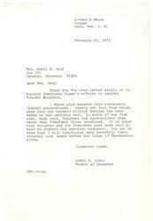 ["Mrs. Neal wrote to Congressman Jones asking for his support in President Nixon's efforts to control federal spending. Congressman Jones responded by expressing his concern over increasing federal expenditures and assuring Mrs. Neal that he will carefully scrutinize all proposals in order to protect the American taxpayer."]