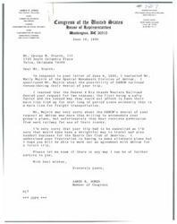 ["The letter is a response from Congressman James R. Jones to Mr. George W. Starch regarding the denial of a trip request by the Denver & Rio Grande Western Railroad. Jones contacted Amtrak on Starch's behalf, but they were unable to accommodate the trip due to the denial by D&RGW. Jones expresses sympathy for the cancellation of the trip and offers further assistance if needed."]