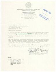 ["Letter from the Adjunctive Therapies Coordinator at The Hissom Memorial Center, Mr. Herschell E. Daney, to Congressman James R. Jones regarding a proposed budget cut for the Retired Senior Volunteer Program"]