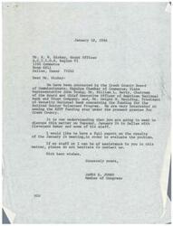 ["Letter on behalf of the Creek County Board of Commissioners from Congressman James R. Jones to the ACTION Region VI Grant Officer, Mr. R. W. Hickey, regarding the possible discontinuation of the Sapulpa Neighborhood Action Association"]