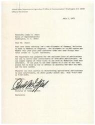 ["Letter from the Director of Communication for the United States Department of Agriculture, Mr. Claude W. Gifford, to Congressman James R. Jones regarding the distribution of USDA Publications to his constituents"]