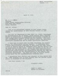 ["Original Correspondence from the Chairman of the Tulsa County Conservation District, Mr. J. O. Holman to Congressman James R. Jones regarding the United States Department of Agriculture's decision to not establish USDA Service Centers in every county in Oklahoma. The Tulsa County Conservation District Members and Leaders voted unanimously at their meeting that a burden would be placed on rural people who rely heavily on agriculture in their communities if the USDA did not establish Service Centers in every county in Oklahoma. In Congressman Jones' response letter, he informed Chairman Holman of H.R. 13858, which at the time of the Congressman's response was pending before the Department Operations Subcommittee of the House Agricultural Committee. H.R. 13858 would require that a Service Center be established to consolidate agricultural programs in each county where program offices are now located."]