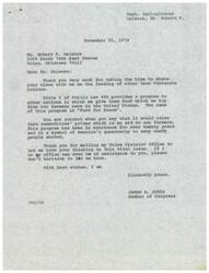 ["Letter from Congressman James R. Jones to Tulsa, OK, resident and constituent, Mr. Robert P. Dalmore, regarding the role of the United States in feeding impoverished nations"]
