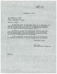 ["The document is acknowledging receipt of a communication from Mr. Robert L. Price to Congressman Jones regarding military personnel bills. It assures Mr. Price that his correspondence will be brought to the Congressman's attention and offers assistance from the staff in the meantime."]