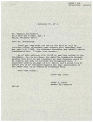 ["Michael Montgomery called Congressman James R. Jones expressing concern about President Ford potentially vetoing H.R. 12628, the Veterans Education and Rehabilitation Amendments Act. Jones reassured Montgomery of his support for the legislation and stated that he would vote to override the veto if necessary. Montgomery left a note urging Jones to vote to override the veto if it occurs."]