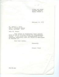 ["The document is addressed to Mr. Hubert A. Smith from Jacqui O'Neil, informing him that his correspondence to Congressman Jones will be brought to his attention upon his return to Washington. Mr. Smith expresses his support for legislation benefiting veterans and urges Congress to prioritize the needs of the people. He specifically mentions a bill concerning pensions for veterans and the importance of providing support to those who have served."]