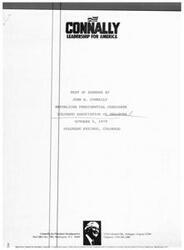 ["John B. Connally, a Republican presidential candidate, criticizes President Carter and Senator Kennedy for their liberal policies and lack of support for the American West. He highlights the issue of federal government control over Western lands and calls for states to have more autonomy in decision-making. Connally emphasizes the need for government to be returned to the people and for citizens' voices to be heard. He supports the \"Sagebrush Rebellion\" and advocates for Western states to have more control over their resources and land."]
