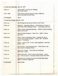 ["The schedule outlines the Senator's itinerary for May 23-25, 1974, including meetings, tours, and events in various locations such as Oklahoma City, Tulsa, Fairland, Cleveland, and Boley. The Senator will be picked up by Joe Allbaugh and attend various functions, including a Rotary Club meeting, plant tours, and a high school commencement ceremony. The schedule also includes overnight stays at different locations."]