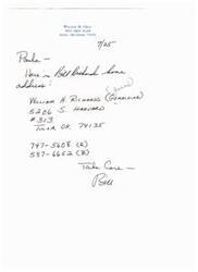 ["William Gray provides Paula with the home address and contact information for Bill Richards in Tulsa, Oklahoma."]