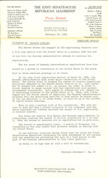 ["The official statement and press conference covers topics including nuclear test ban treaty talks, federal spending, the Bay of Pigs invasion, President Kennedy's civil rights proposals, tax legislation"]