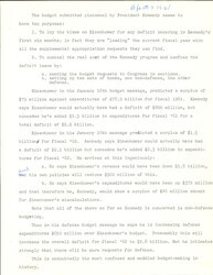 ["The official statement and press conference covers topics including the federal budget, separation of powers and the oversight of independent agencies, Laos policy, State Department nominations, depressed areas legislation, defense spending and military base closings"]