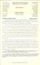 ["The official statement and press conference covers topics including the conclusion of the first session of the 89th Congress, and congressional oversight"]