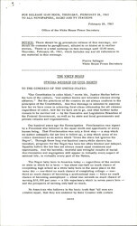 ["White House Press Release Of John F. Kennedy's \"special Message On Civil Rights\" As Communicated By Pierre Salinger, White House Press Secretary. An Argument For Civil Rights Followed By Congressional Actions Supporting The Right To Vote, Education, Extension Of The Civil Rights Commission, Employment, Public Accomodations, And Use Of Federal Funds Are Detailed."]