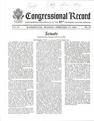 ["Sen. Dirksen Floor Speech Regarding The Reactions He Was Getting From The Public After Proposing The Civil Rights Act."]