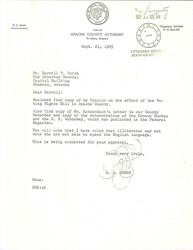 ["Letter To The Attorney General Of Arizona From Apache County Attorney, Enclosed With Letters Between Greer And The Apache County Recorder Discussing The Voting Rights Act Of 1965."]