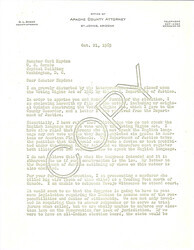 ["Letter From Apache County Attorney To Sen. Carl Hayden Regarding The Voting Rights Act Of 1965."]