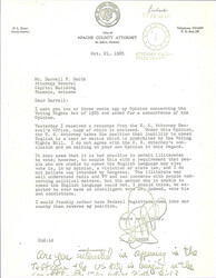 ["Letter To The Attorney General Of Arizona From Apache County Attorney Requesting His Own Response To His Original Letter Regarding The Voting Rights Act Of 1965."]