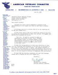 ["Letter To Dirksen From The American Veterans Committee In Support Of The Housing Provision In The Civil Rights Act Of 1966."]