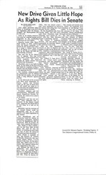 ["Article Detailing The Failure Of The Civil Rights Bill In The Senate, Citing Two Attempts At Cloture With A Final Statement By Missouri Secretary Of Labor, Willard Wirtz, Implying Senator Everett Dirksen Is The Reason For The Failure."]