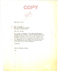 ["Letter To Mrs. W. Miller About Her Previous Letter With An Article About Her Living Situation Enclosed."]