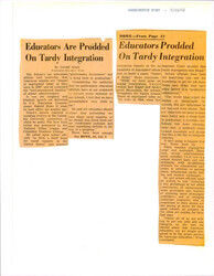 ["Article About School Integration Coming To A Halt And No Longer Progressing. The U.S. Education Commissioner Harold Howe Ii Believes That If Schools Were Not Afraid To Irritate White Constituents Then Integration Would Continue."]
