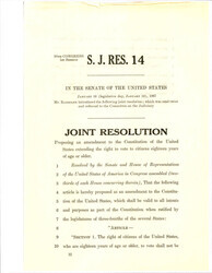 ["Joint Resolution 14 Proposing An Amendment To The Constitution Extending The Right To Vote To Citizens 18 Or Older."]