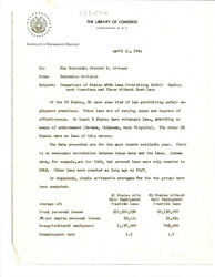 ["Memo To Dirksen About State Laws That Prohibit Unfair Employment Practices And Those Without Unfair Employment Laws. 28 Out Of 50 Have Some Kind Of Law That Prevents Discrimination In Employment."]