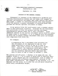 ["Opinion About Prohibiting Of The Basis Of Sex In Employment And Retirement. This Document Deals Primarily With The Adjustment Of Retirement Plans To Comply With Title Vii Of The Civil Rights Act Of 1964"]