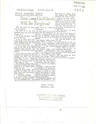 ["Opinion Column About The North Continuing To Make The South Pay Even Though The Civil War Was 100 Years Ago. The Author Says, \"isn't Three Generations Of Spitting On Johnny Reb's Grave Enough?\""]