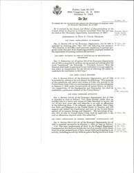 ["Economic Opportunity Amendments Of 1965;deals With Youth Programs, Urban And Rural Community Action Programs, Special Programs To Combat Poverty In Rural Areas, Administration And Coordination. It Also Includes An Amendment To The National Defense Education Act-moratorium On Student Loans To Visa Volunteers."]