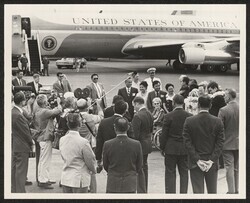 ["Caption: Greeting President Nixon and family in Honolulu. Stamp: Advertiser photo."]
