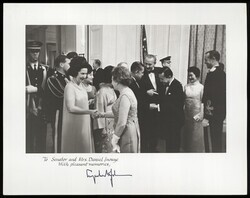 ["Signed on front: To Senator and Mrs. Daniel Inouye, With pleasant memories, Lyndon B. Johnson."]