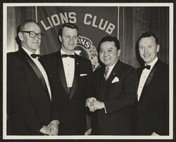 ["Caption: Far Right - Robert [Foner?] - Chief Fiscal Officer D.C. Dept. of Highways and Traffic 3-9-72. Picture taken circ. 1960 - Alexandria Lions Club Dinner [illegible] Fort Belvoir. Stamp: Allen's Photo Service."]