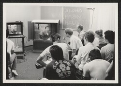 ["Caption: Senator Daniel Inouye inaugurates low-cost videoconferencing from the Senate Office Bldg, conversing with students at the U. of Hawaii. Although they are 5000 miles apart, they see each other with still pictures sent over the ordinary telephone l"]