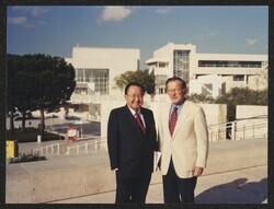 ["Caption: DKI with Senator Stevens on a visit to Getty Center, 2002. Dwight B. [sic.] Eisenhower Commission Photo from Carl Reddel."]