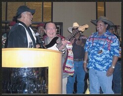 ["Caption: DKI with leaders of Seminole Tribe of Florida, Inc., Seminole Reservation, Florida, March, 2005. Photo from David DeHass, 4/5/05."]