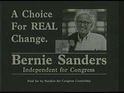 ["In this political advertisement, concerns are raised about the daily loss of family farms in Vermont, the struggle of the elderly with nursing home costs, and the unaffordability of housing despite hard work. It promotes Bernie Sanders as an Independent candidate for Congress who represents a real choice for change, aiming to make government work for ordinary people."]