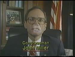 ["In the 1988 ad, Republican John Ripin Miller is depicted deeply engaging with groups of elderly voters, predominantly in home settings. He listens attentively and empathetically as they express their concerns about Social Security. Throughout the ad, Miller stresses his commitment to protecting and safeguarding Social Security benefits for seniors, showing his dedication to addressing their financial security."]