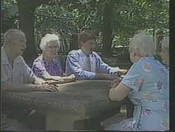 ["The 1988 campaign ad for Democratic candidate Eric Tabor focuses on the financial struggles of elderly Americans. Various scenes depict elderly individuals in kitchen settings, overwhelmed by bills and the cost of living solely on Social Security. They express concerns over choosing between essentials like health care, food, and heating."]