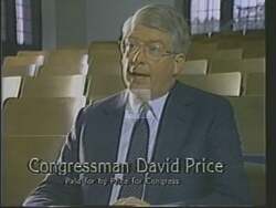 ["In the 1988 ad for David Eugene Price's presidential campaign, he passionately advocates for educational reforms, focusing on student loan interest legislation. The scenes consistently show Price in various formal settings, underscoring his commitment to making education affordable through significant policy changes, including making student loan interest tax-deductible."]