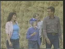["In the 1988 political TV ad for Jim Spool���������s congressional campaign, scenes at a Gerlach, Nevada, ranch show Spool with his family, highlighting a relaxed, familial atmosphere. The ad features children playing, family picnics, and scenic backdrops, promoting themes of unity, progress, and education in Nevada, underlined by the repeating visual of the \"Jim Spool for Congress\" campaign sign, emphasizing his commitment to local values and community welfare."]