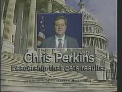 ["In a 1988 campaign ad, Democratic candidate Carl Christopher Perkins confidently emphasizes his role in improving infrastructure in eastern Kentucky. He presents his achievements through scenes of him discussing funding, inspecting construction plans, and presenting checks for federal funds. Perkins is portrayed positively, engaging with the community and showcasing significant infrastructure projects."]