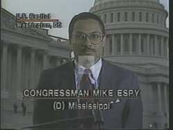["In his 1988 campaign ad, Democratic candidate Mike Espy emphasizes his commitment to his legislative duties, explaining his absence from a debate due to important votes in Congress focusing on welfare and regional development. Throughout the ad, Espy appears in various settings, consistently highlighting his dedication to impactful policymaking over campaign events."]
