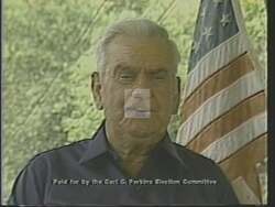 ["In a 1988 political TV ad, aged miners emotionally testify to the consistent and unwavering support they received from Congressman Chris Perkins during their health struggles related to mining. The miners share heartfelt stories of Perkins advocacy and assistance, highlighting his commitment to the health and well-being of his constituents."]