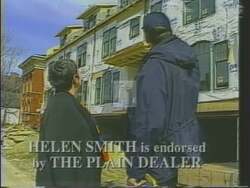 ["In the 1994 political TV ad, Democratic Party candidate Helen Knipe Smith showcases her commitment to urban revitalization in Ohio City. Through various community gatherings and speeches, Smith emphasizes her achievements in neighborhood redevelopment, housing, and job preservation. The ad features scenes of Smith engaging with local residents, underscoring her leadership and dedication to public service."]