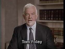 ["In the 1994 political TV ad for Democratic candidate Thomas S. Foley, scenes feature Foley and others addressing a contentious bill. Foley, preparing for a debate and speaking earnestly in various settings, highlights the negative impacts of the Kasich Bill. He asserts his differing stance on issues, directly contrasting his opponent���������s positions on policies affecting seniors and students. The ad is designed to establish Foley's commitments to healthcare and economic reforms while emphasizing the flaws he perceives in his opponent's approach."]