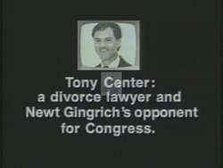 ["In this political advertisement, Tony Center is criticized for prioritizing his legal fees over child support for two young children, actions which were ultimately rejected by the courts. The ad argues that Center's behavior disqualifies him from being a suitable candidate for Congress, suggesting he lacks the necessary compassion and responsibility."]