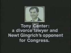 ["In this political advertisement, Tony Center is criticized for prioritizing his legal fees over child support for two young children, actions which were condemned by the courts. The ad argues that Center's behavior disqualifies him from being a suitable candidate for Congress, suggesting that he lacks the necessary compassion and responsibility."]