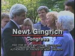 ["In this political advertisement, it highlights Newt Gingrich's support for various policies including the balanced budget amendment, line item veto, and lawsuit reform, contrasting his positions with Tony Senter's opposition to these issues. It promotes Gingrich as the candidate for new leadership and change in Congress, presenting him as the clear choice."]